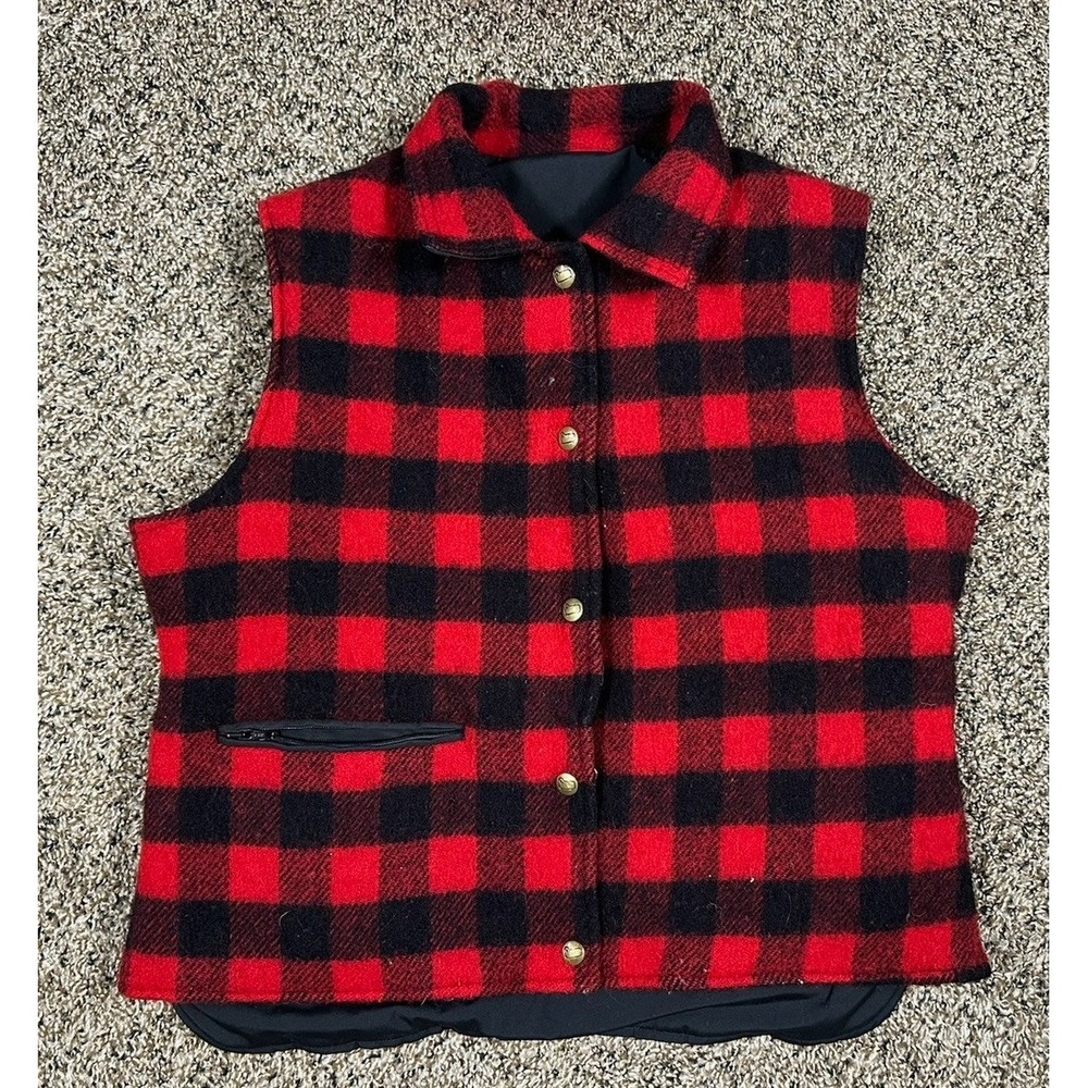 Vintage Woolrich Wool‎ Buffalo Plaid Outdoors Reversible Vest Women's Size Large